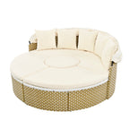 Outdoor Patio Round Rattan Daybed Sectional Beige Retractable Canopy