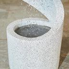 Outdoor Water Fountain with LED Light, Decorative Tiered Curved Waterfall Fountain with Stone Planter, Faux Terrazzo Spiral Shaped Outdoor Fountains for Garden Deck Patio Porch, 31.25â€H