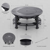 38" Outdoor Fire Pit Table with Grill & Firewood Rack, Wood Burning Fire Pit for Backyard Gatherings, Patio Heating & Outdoor Entertaining, BBQ with Pit Cover, Poker, BBQ Grate, round Fire Pit, Black