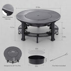 38" Outdoor Fire Pit Table with Grill & Firewood Rack, Wood Burning Fire Pit for Backyard Gatherings, Patio Heating & Outdoor Entertaining, BBQ with Pit Cover, Poker, BBQ Grate, round Fire Pit, Black
