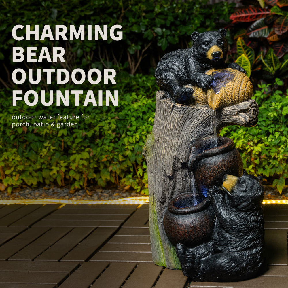 Bear Outdoor Water Fountain with LED Lights | 23.62"