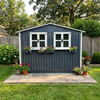 6x9 FT Outdoor Metal Storage Shed with Window & Flower Rack