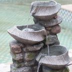 4 Tier Poly resin Cascading Rock Bowl Freestanding Fountain With LED Ligh - Gray