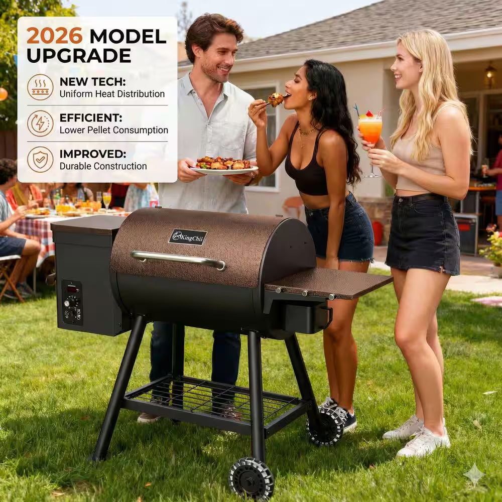 King Chii 456 Sq. In. Wood Pellet Grill and Smoker BBQ with PID Auto Temperature Control in Bronze