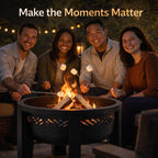 Fire Chief Wood Burning Fire Pit with Tabletop Lid â€“ Modern Outdoor Metal Fire Pit for Patio & Backyard â€“ Premium Heavy Duty Fire Pit Bowl with Multi-Use Side Table (Decorative Bowl)
