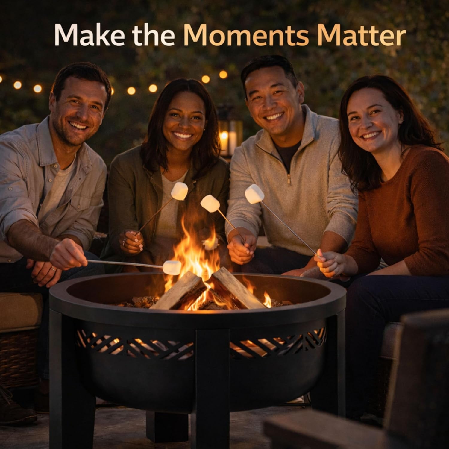 Fire Chief Wood Burning Fire Pit with Tabletop Lid â€“ Modern Outdoor Metal Fire Pit for Patio & Backyard â€“ Premium Heavy Duty Fire Pit Bowl with Multi-Use Side Table (Decorative Bowl)