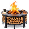 38" Outdoor Fire Pit Table with Grill & Firewood Rack, Wood Burning Fire Pit for Backyard Gatherings, Patio Heating & Outdoor Entertaining, BBQ with Pit Cover, Poker, BBQ Grate, round Fire Pit, Black