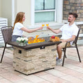 43 In. Propane Fire Pit Table Outdoor Stone Firepit Table Rectangular 50000 BTU Propane Fire Tables-Buff