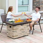 43 In. Propane Fire Pit Table Outdoor Stone Firepit Table Rectangular 50000 BTU Propane Fire Tables-Buff