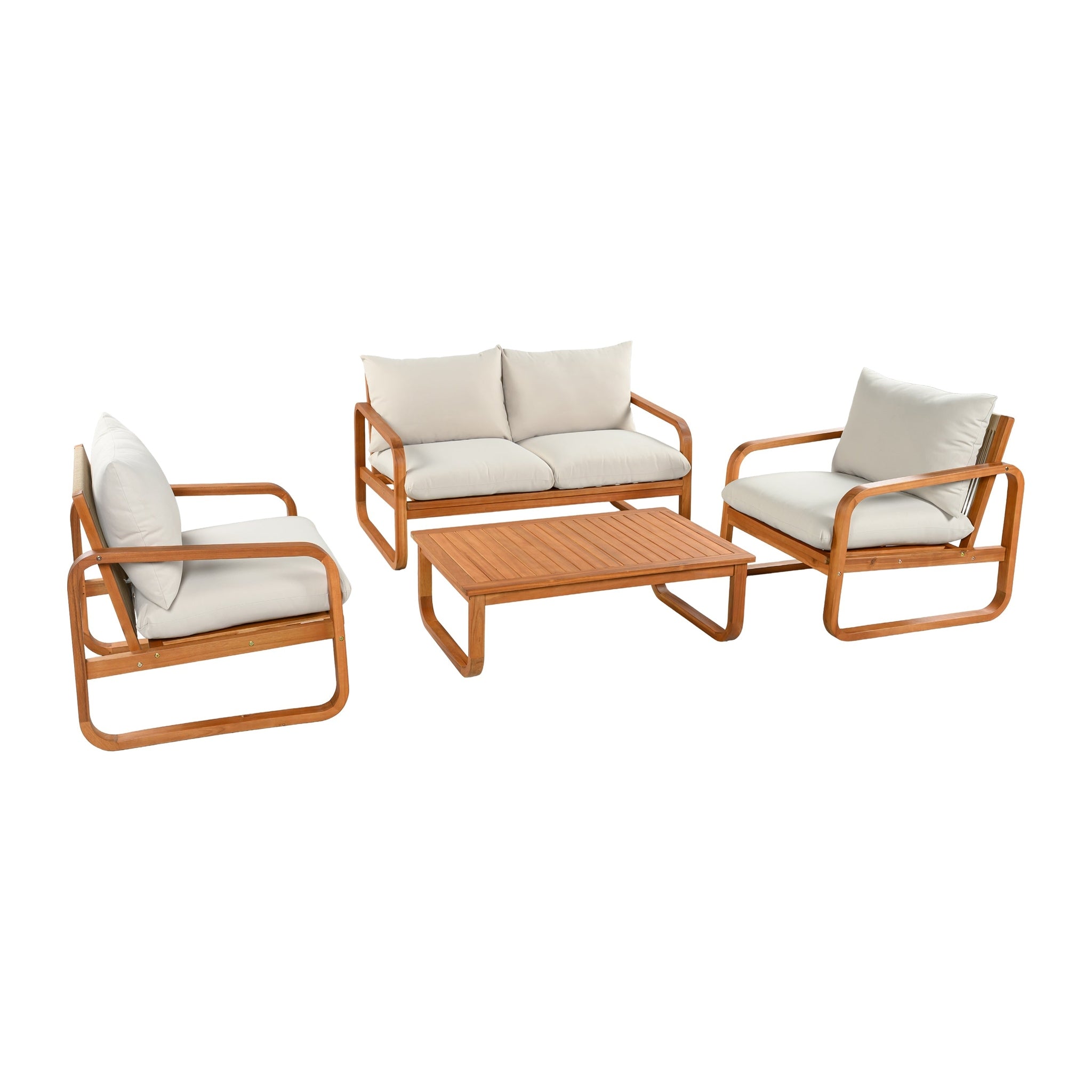 4-Piece Acacia Wood Outdoor Patio Furniture Set with Thick Cushions