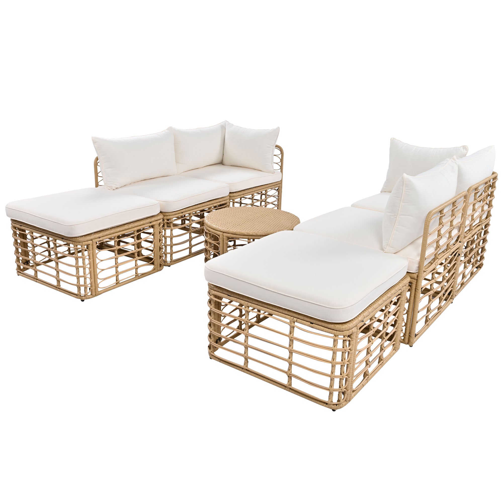 7 Pieces Outdoor Patio Furniture, All-Weather Rattan Sectional Sofa Set with table