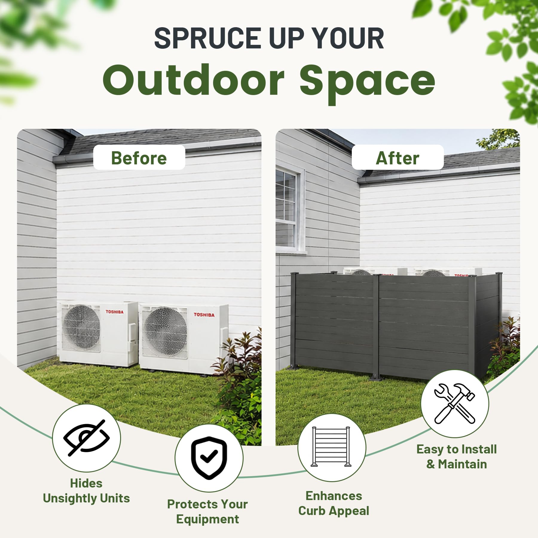 50" W x 49" H Outdoor Privacy Screen with Aluminum Posts, 4 Panels, Dark