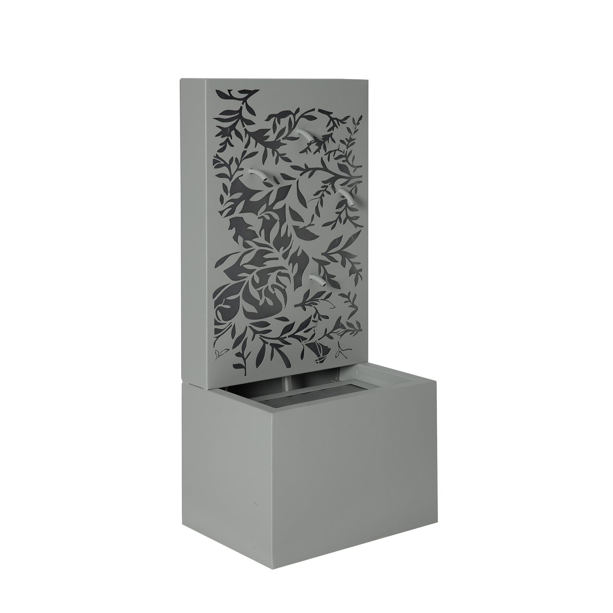 30.71' Light Gray Metal Leaf Cutout Outdoor Water Wall Fountain with LED Lights