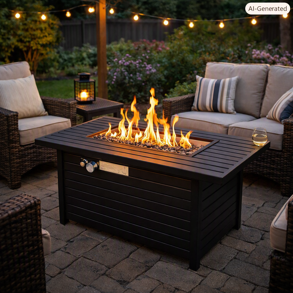 Outdoor Fire Table With Lid Fuel Versatility - Black