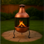 Hammered Copper and Iron Chiminea Fire Pit with Stand