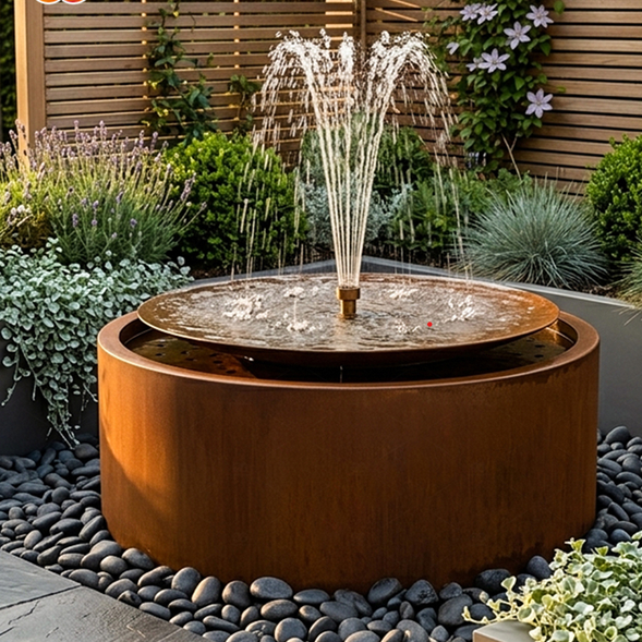 Free Standing Corten Steel Pond Round Waterfall Fountain Garden Water Feature
