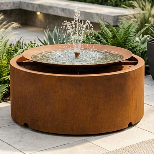 Free Standing Corten Steel Pond Round Waterfall Fountain Garden Water Feature