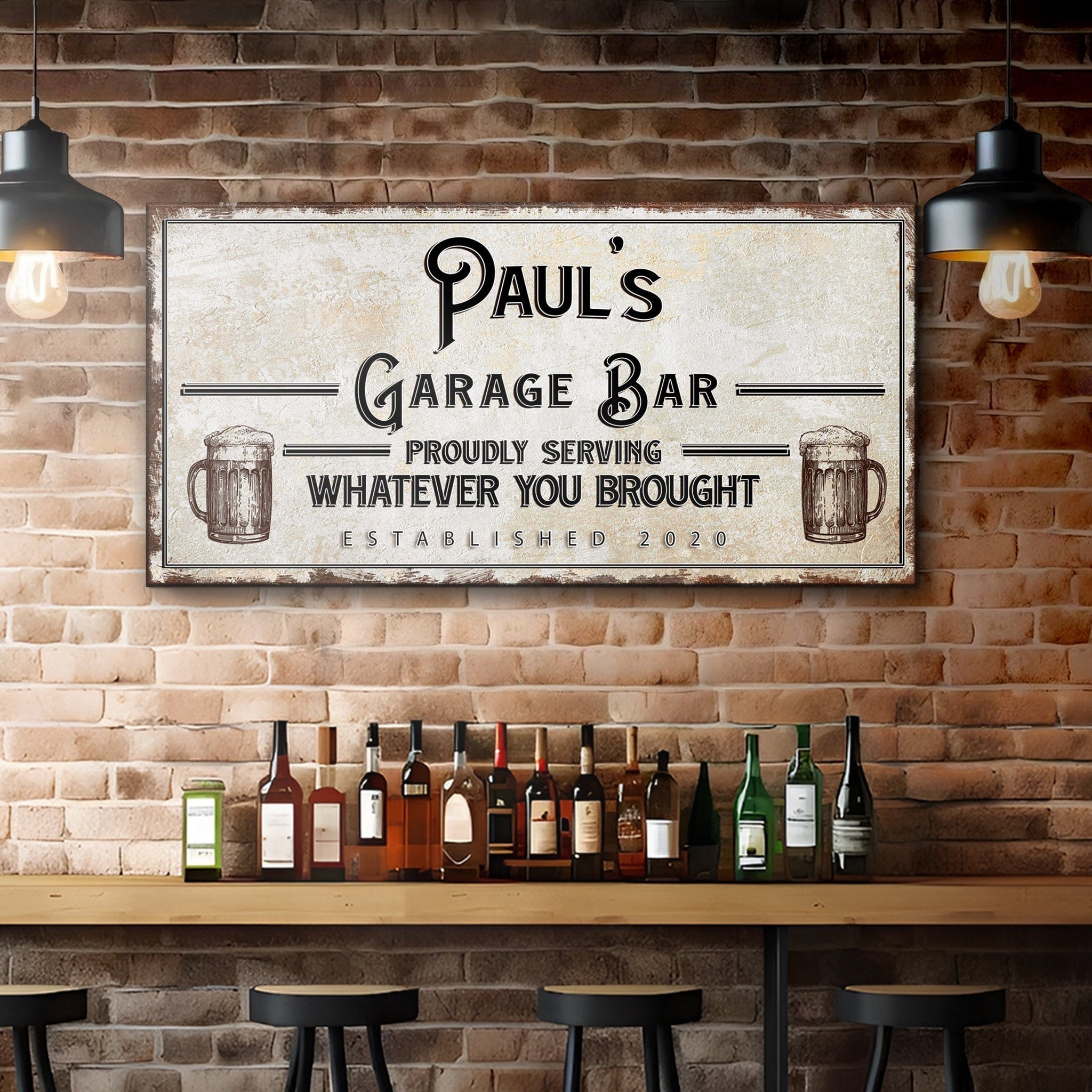 Personalized Rustic Garage Bar Sign for Home Bar