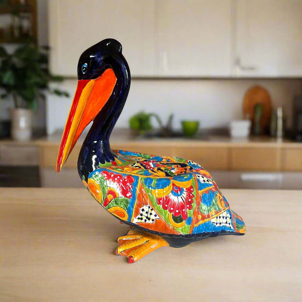 Pelican Statue | Hand-Painted Mexican Ceramic Decor