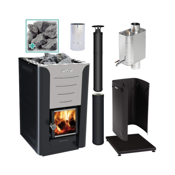 Pro 20 WH Wood Burning Sauna Stove Package 24kW [PRO20-PKG-SS/BK-WH]