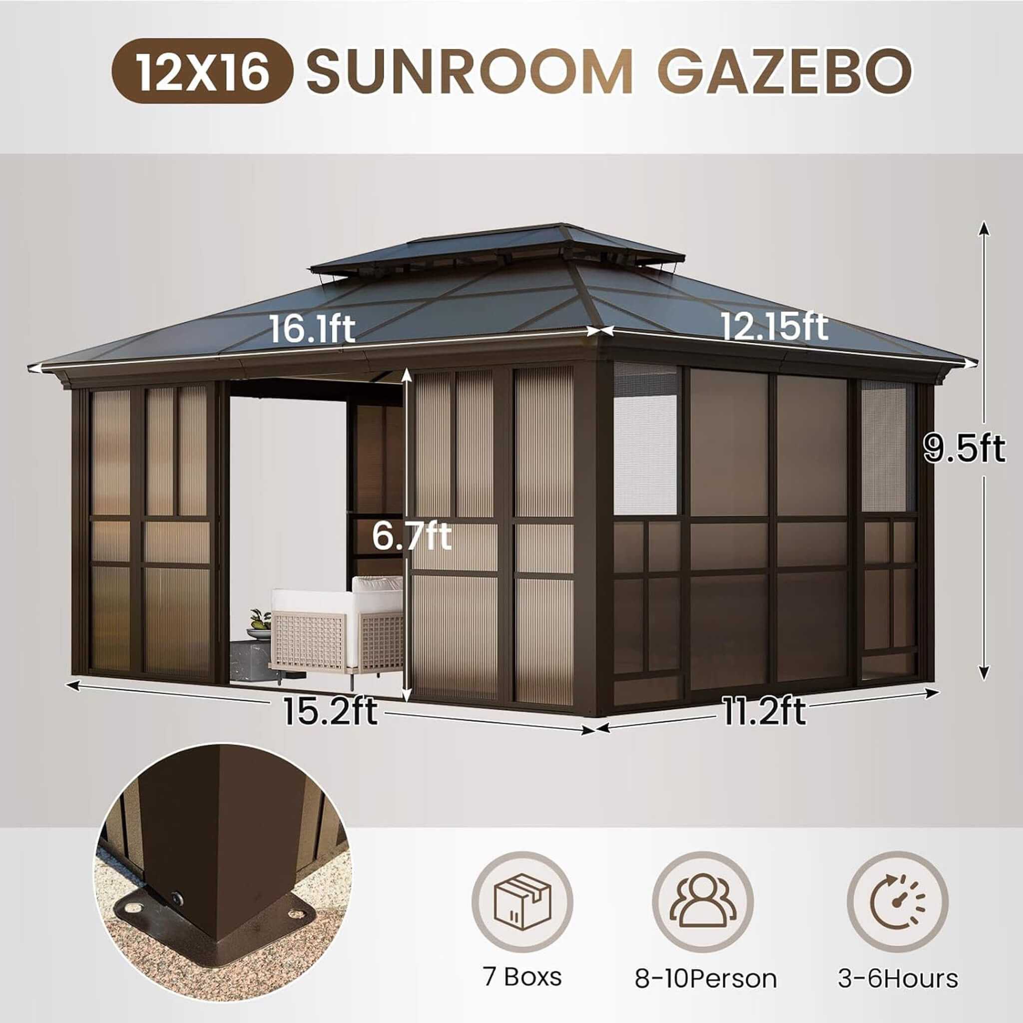 Edge Heavy-Duty Aluminum Frame Outdoor Backyard Solarium
