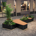 Heavy-Duty Commercial Outdoor Stainless Steel Bench With Wood Seat And Planter Box