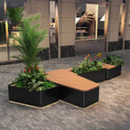 Heavy-Duty Commercial Outdoor Stainless Steel Bench With Wood Seat And Planter Box