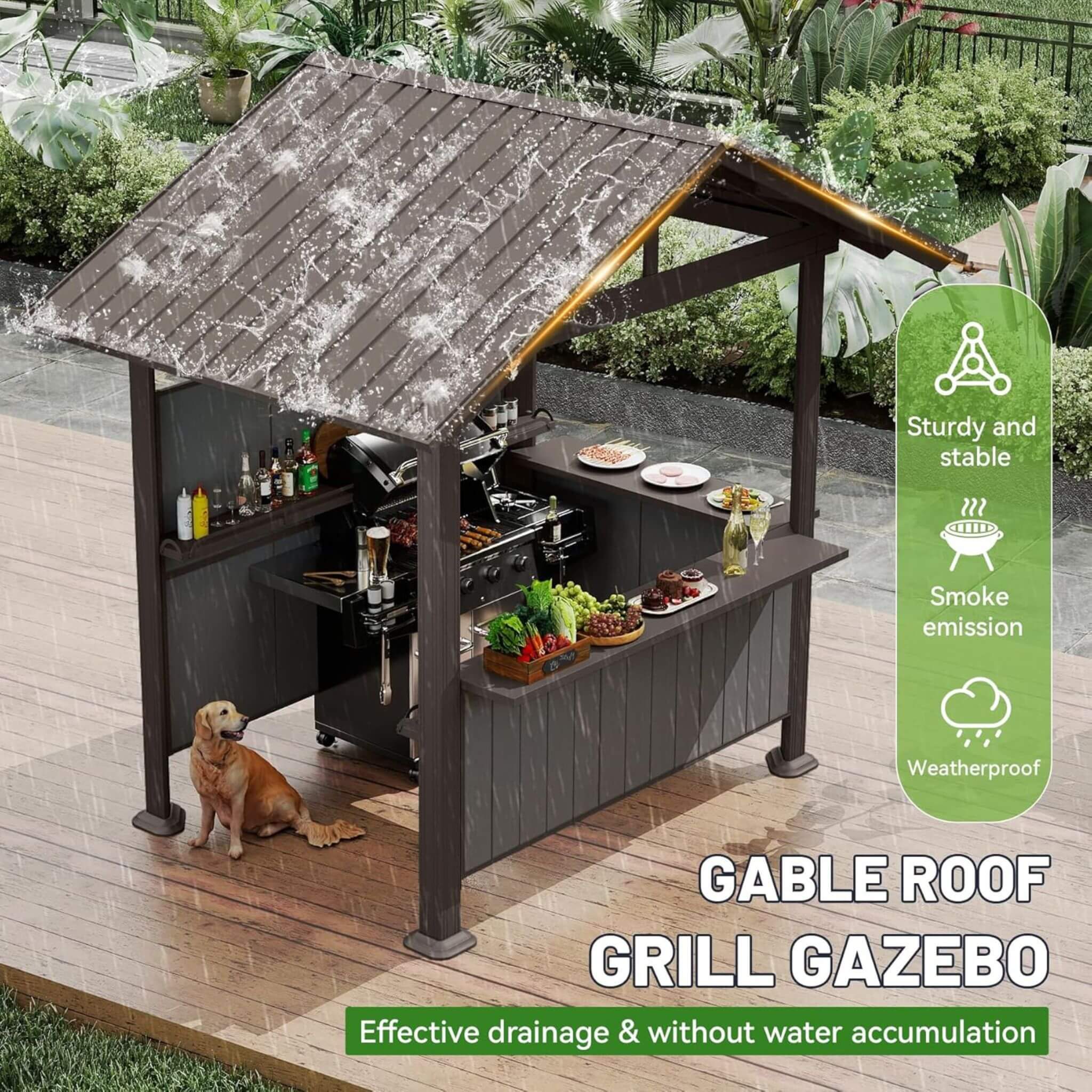 6 X 9 FT  Heavy-Duty Gable Roof Hardtop Grill Gazebo