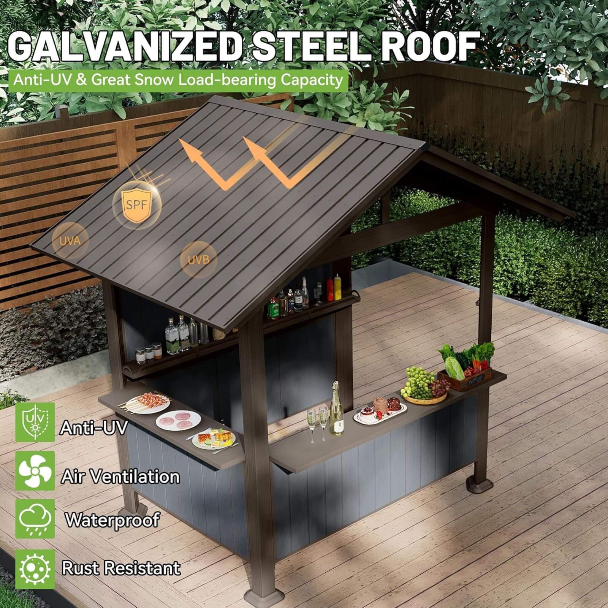 6 X 9 FT  Heavy-Duty Gable Roof Hardtop Grill Gazebo