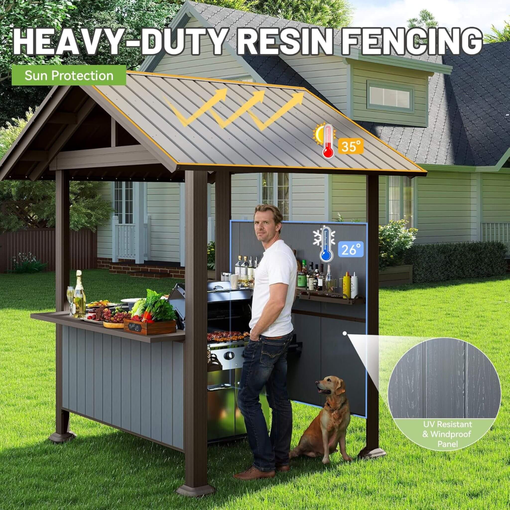 6 X 9 FT  Heavy-Duty Gable Roof Hardtop Grill Gazebo