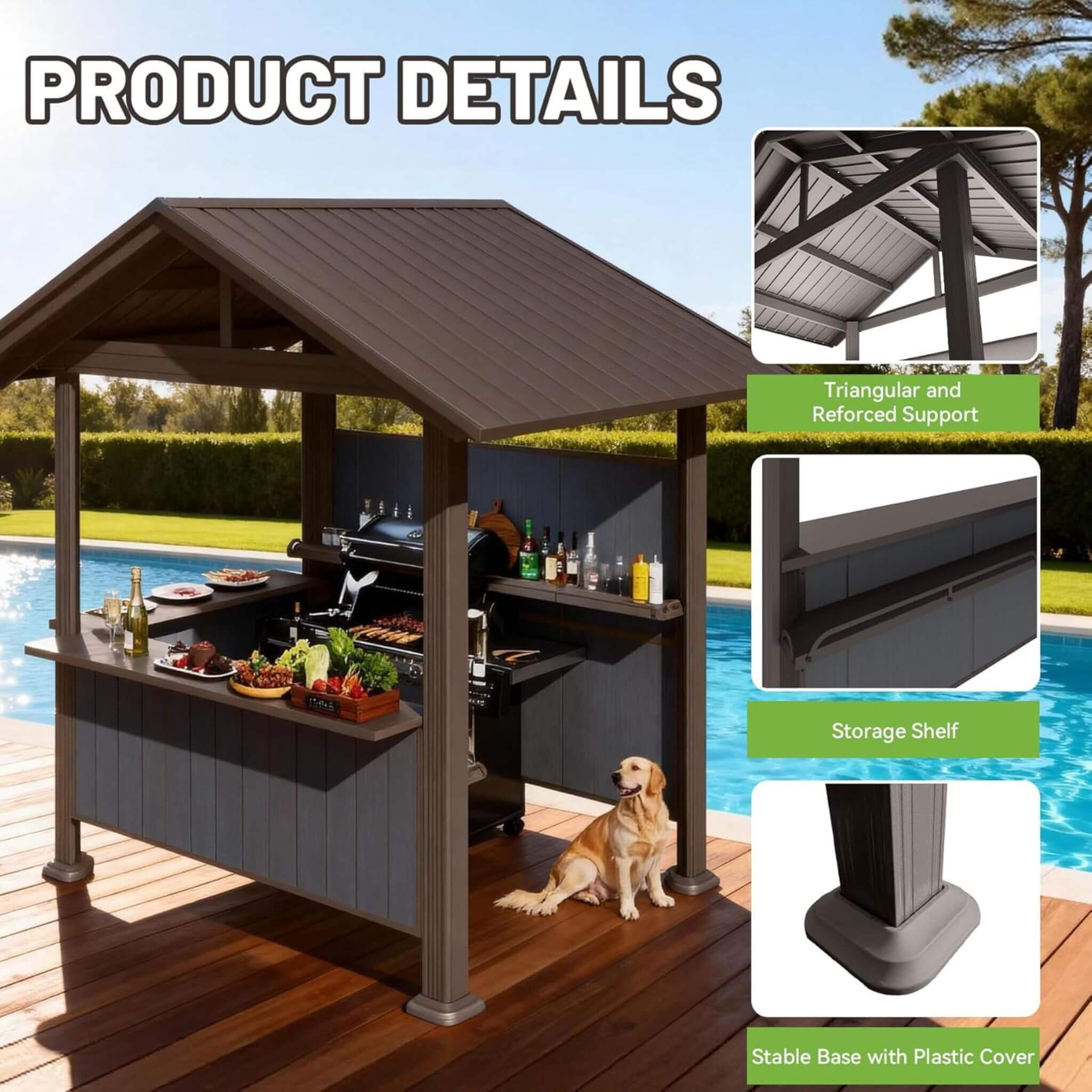 6 X 9 FT  Heavy-Duty Gable Roof Hardtop Grill Gazebo
