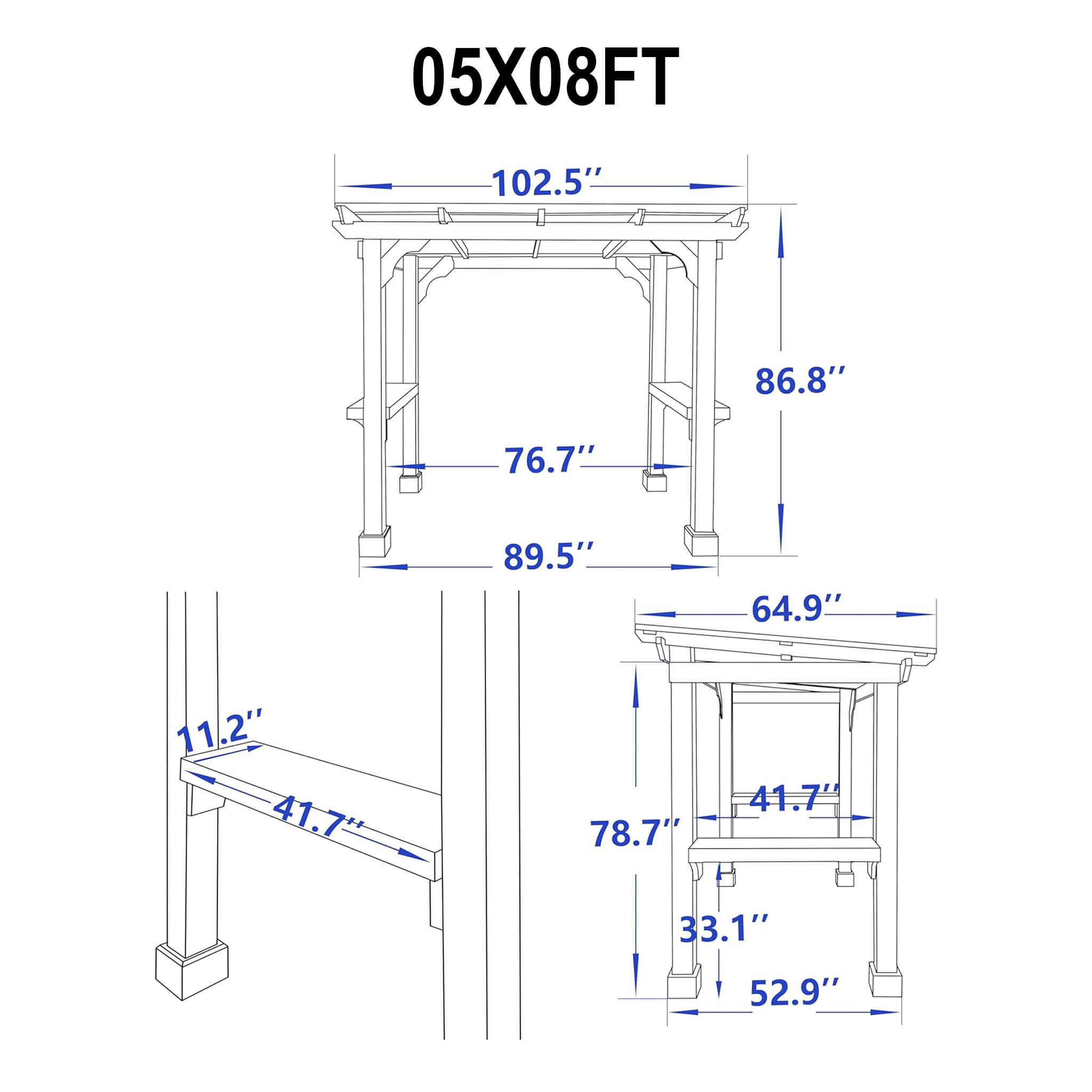 Heavy-Duty Premium Wooden Grill Gazebo with Sloped Metal Roof