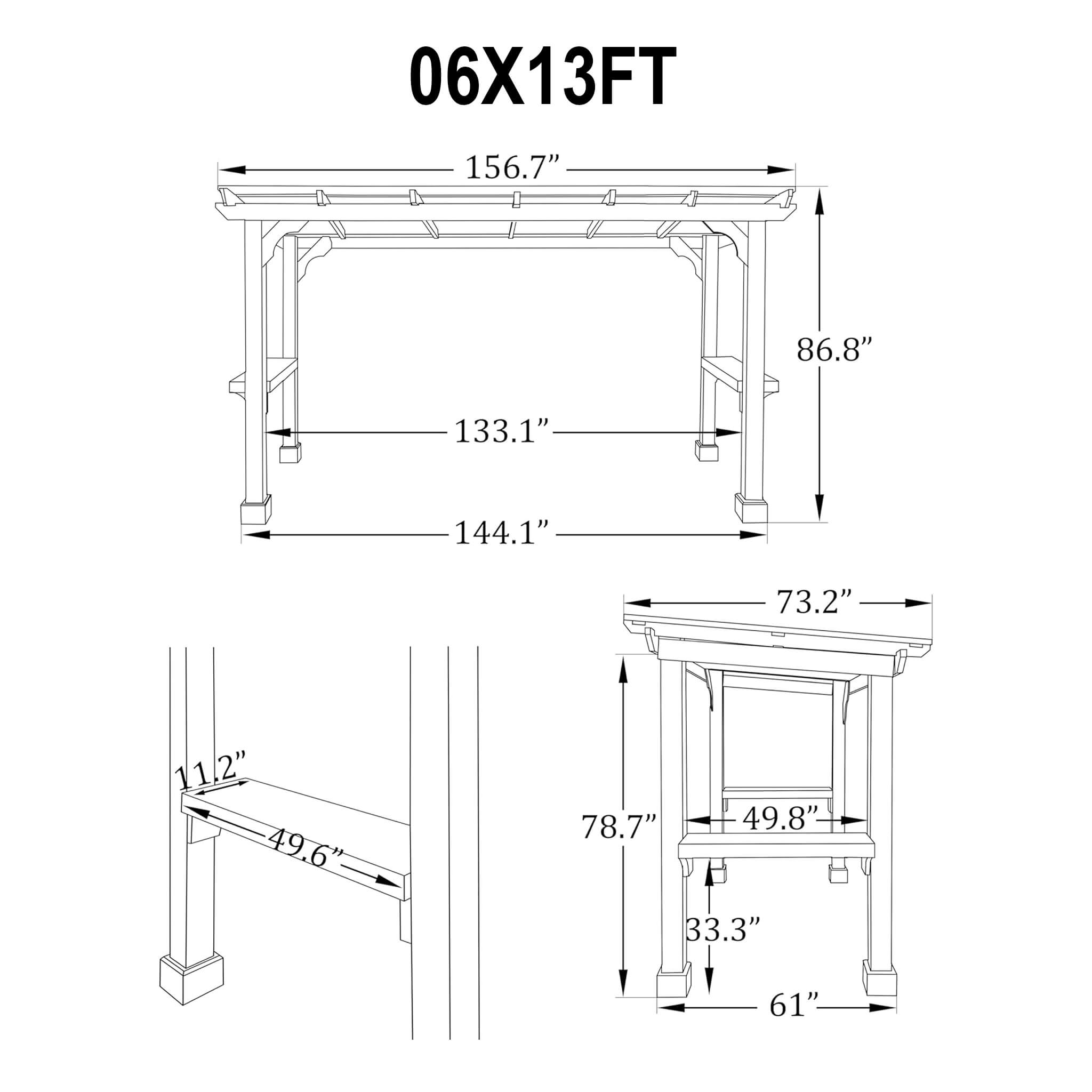 Heavy-Duty Premium Wooden Grill Gazebo with Sloped Metal Roof