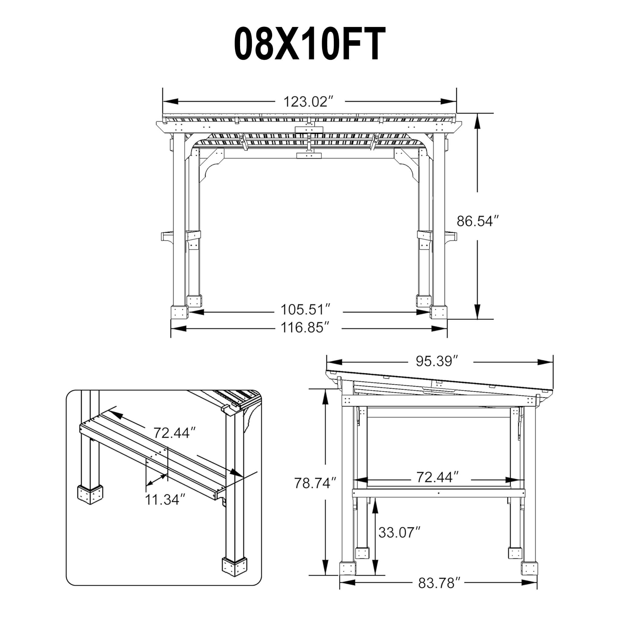 Heavy-Duty Premium Wooden Grill Gazebo with Sloped Metal Roof