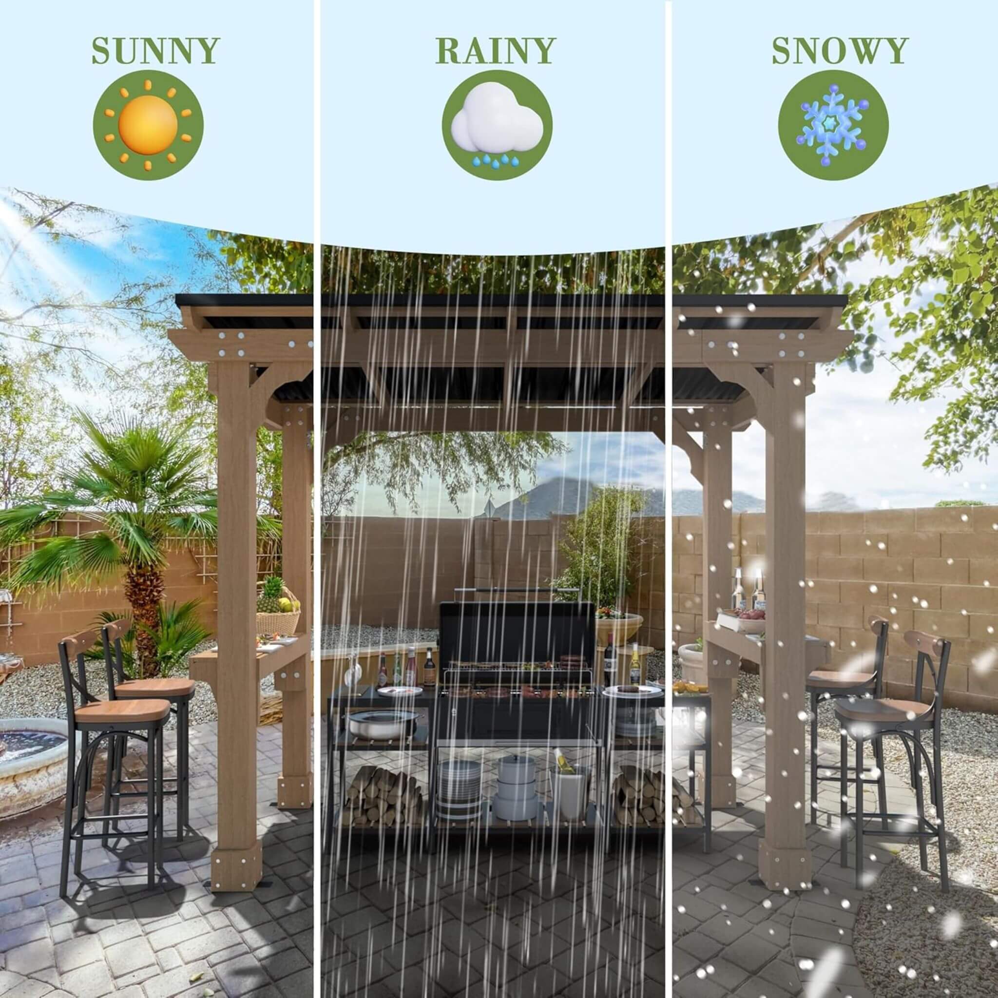 Heavy-Duty Premium Wooden Grill Gazebo with Sloped Metal Roof