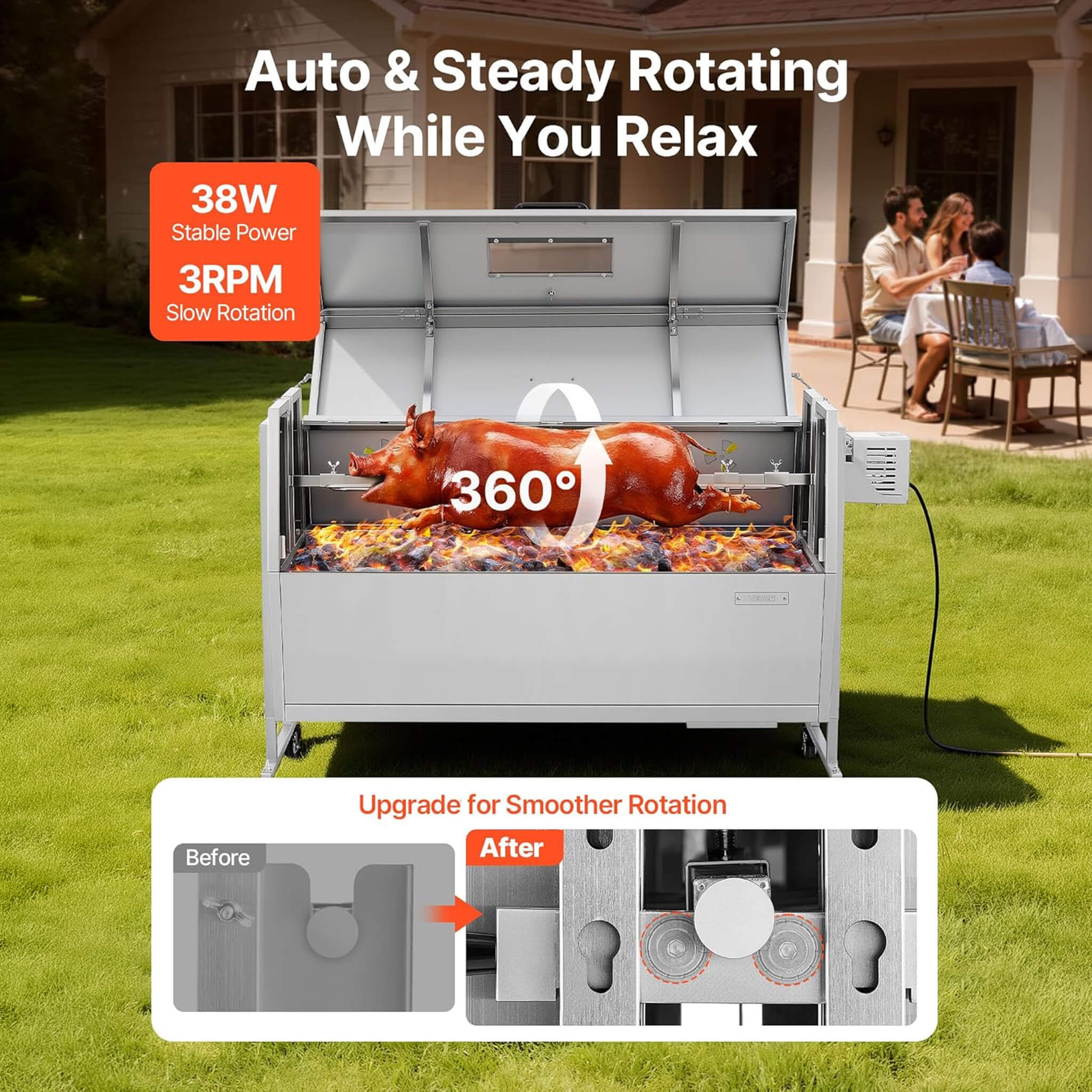 Heavy-Duty Spit Roaster / Smoker Rotisserie BBQ Grill