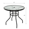 32 Inch Patio Tempered Glass Steel Frame Round Table with Convenient Umbrella Hole