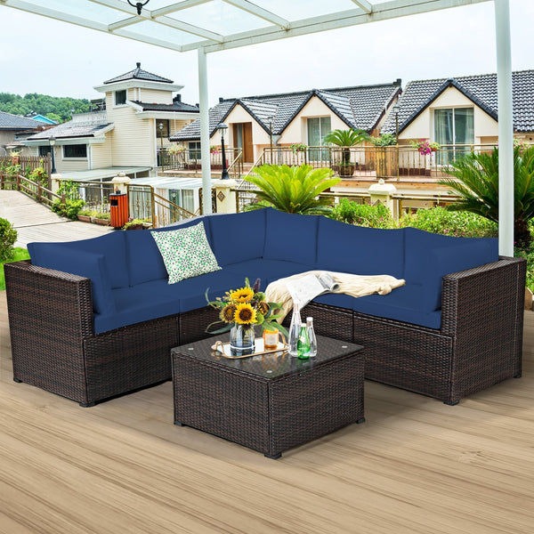 6 Piece Patio Furniture Sofa Set with Cushions