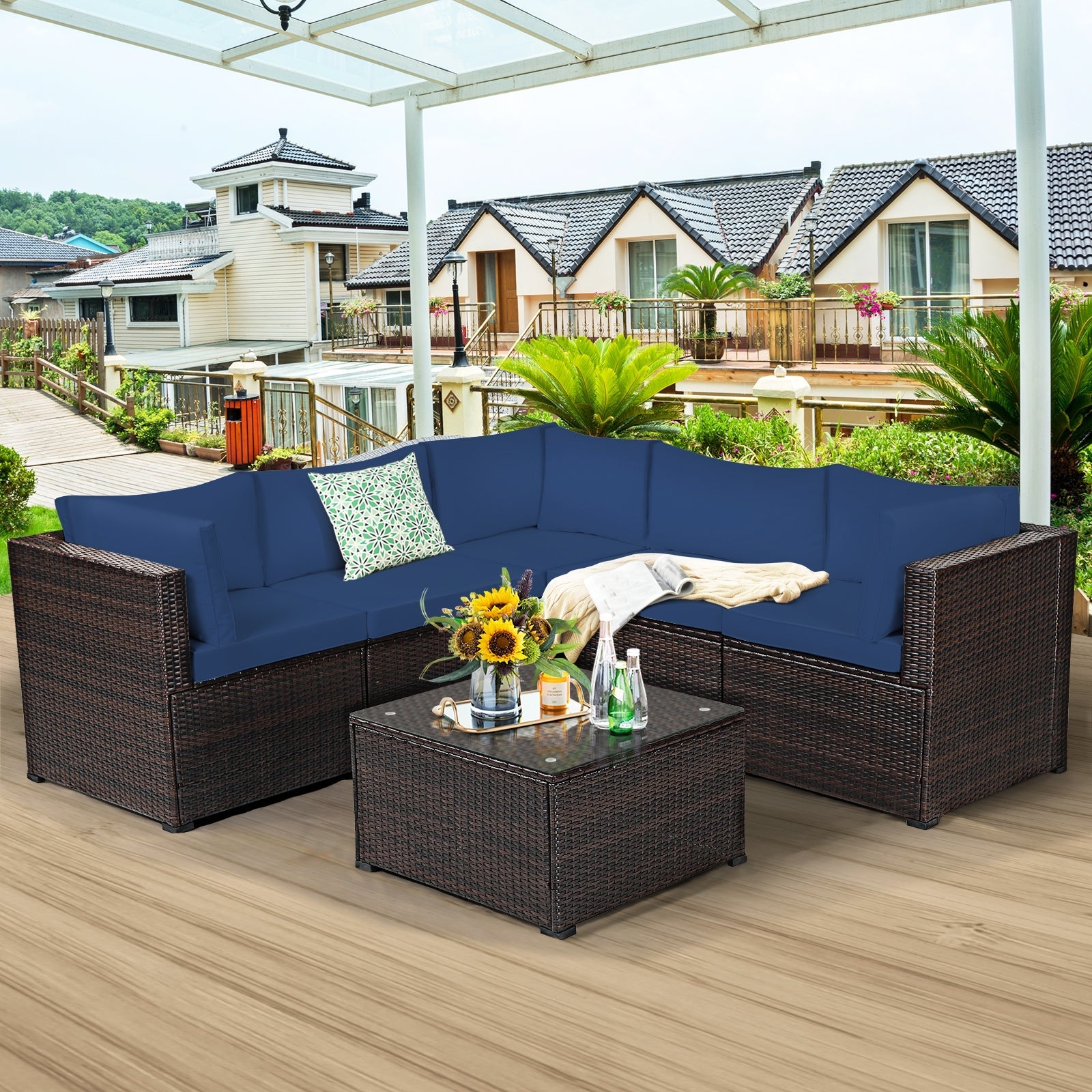 6 Piece Patio Furniture Sofa Set with Cushions