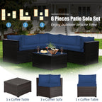 6 Piece Patio Furniture Sofa Set with Cushions