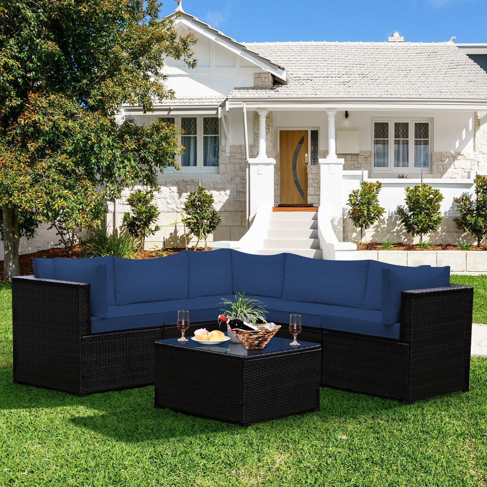 6 Piece Patio Furniture Sofa Set with Cushions