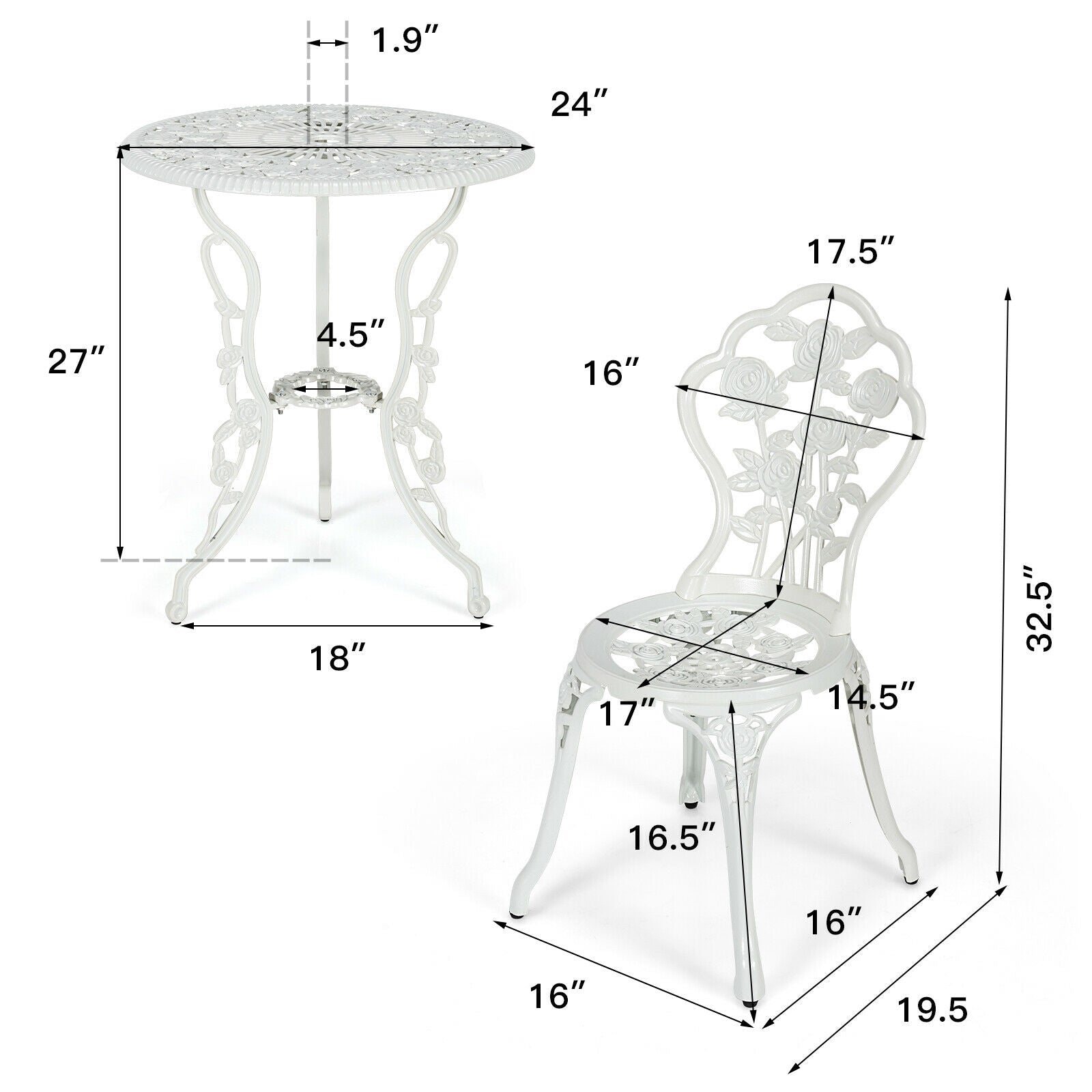 Outdoor Cast Aluminum Patio Furniture Set with Rose Design