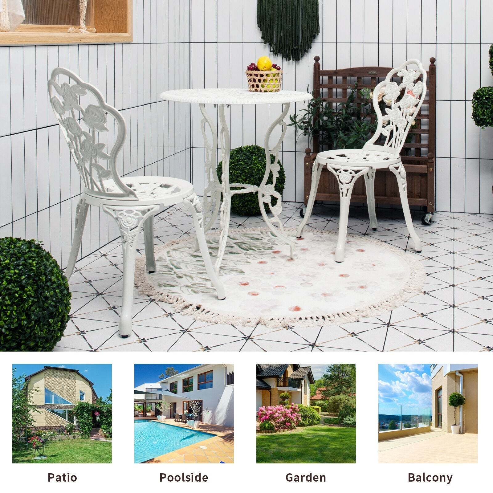 Outdoor Cast Aluminum Patio Furniture Set with Rose Design