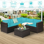 6 Piece Patio Furniture Sofa Set with Cushions