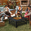 32 Inch 3 in 1 Outdoor Square Fire Pit Table with BBQ Grill and Rain Cover