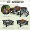32 Inch 3 in 1 Outdoor Square Fire Pit Table with BBQ Grill and Rain Cover