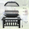 32 Inch 3 in 1 Outdoor Square Fire Pit Table with BBQ Grill and Rain Cover