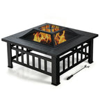 32 Inch 3 in 1 Outdoor Square Fire Pit Table with BBQ Grill and Rain Cover