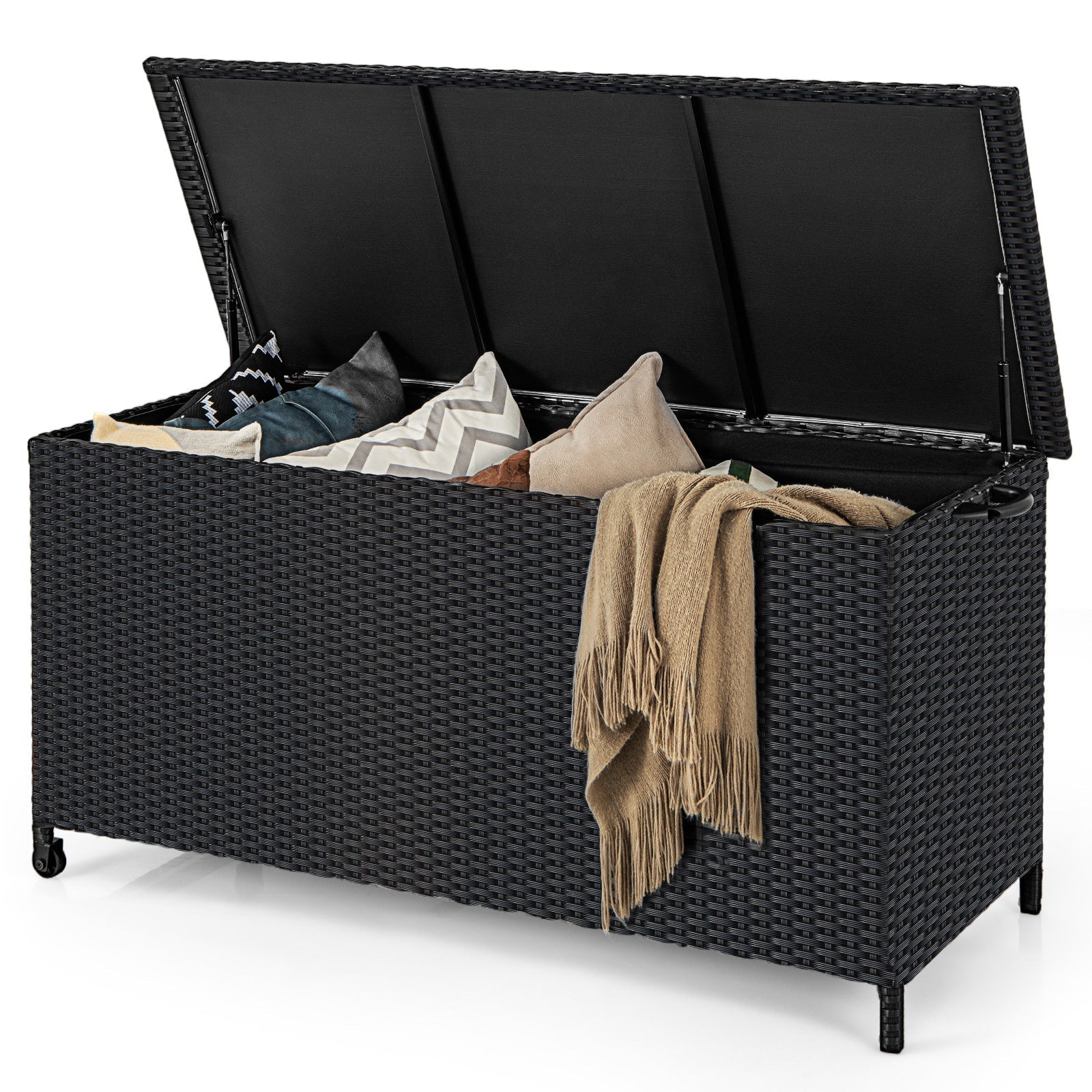 Indoor Outdoor 85 Gallon Storage Container with Waterproof Liner and Universal Wheels