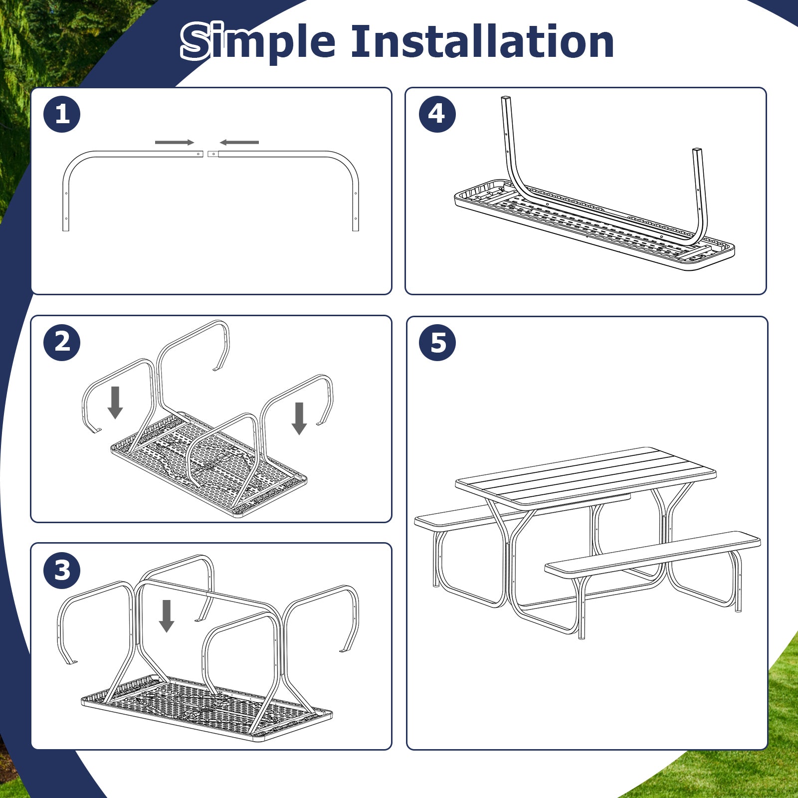 HDPE Outdoor Picnic Table Bench Set with Metal Base - available in 5 colors